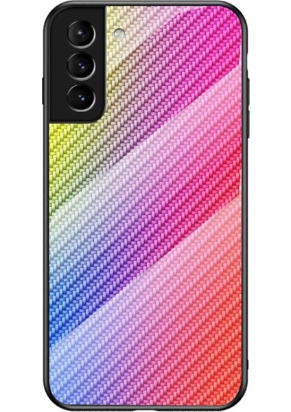 Karbon Fiber Doku Ince Temperli Cam Pc + Tpu Kılıf Koruyucu Kılıf Galaxy S22 - Renkli Elyaf (Yurt Dışından)