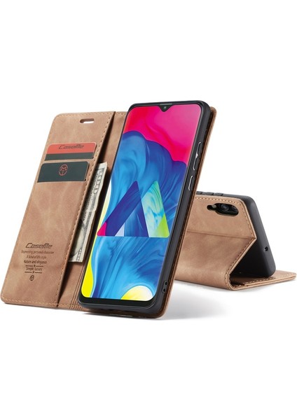 Casesung 013 Serisi Galaxy M10 Çevirme Deri Telefon Kılıfı - Kahverengi (Yurt Dışından)