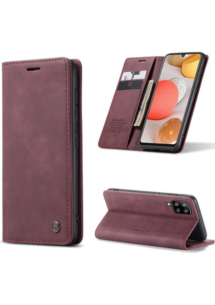 Caseme 013 Serisi Deri Cüzdan Kılıf Galaxy A42 5g - Kırmızı (Yurt Dışından)