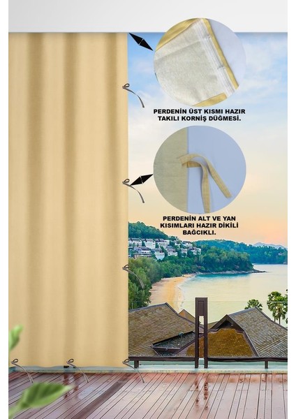 Her Ölçüde Enxboy Seçenekli Bağcıklı Balkon Perdesi-Balkon Brandası Krem fiyatları