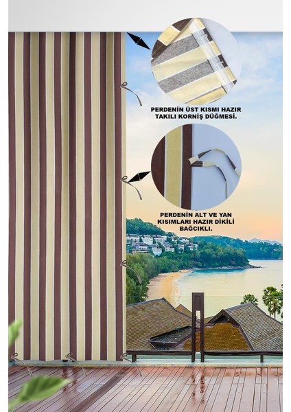 Enxboy Seçenekli Bağcıklı Balkon Perdesi Brandası Kahve Krem fiyatları