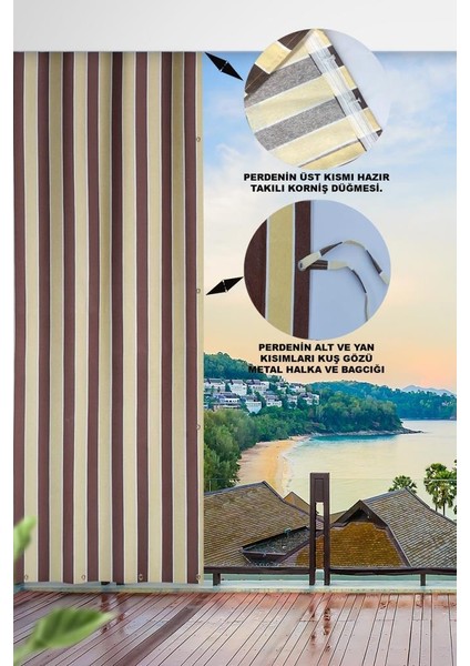 Enxboy Seçenekli Kuşgözlü Balkon Perdesi Brandası Kahve Krem fiyatları