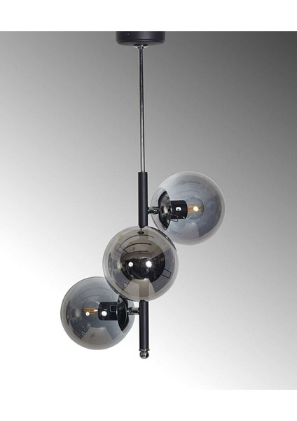 Sarmaşık Özel Tasarım Spor Modern Globe Camlı Krom Detaylı Siyah 3 Lü Avize