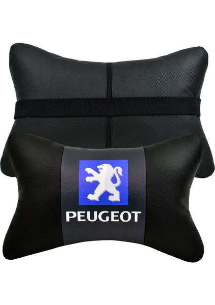 Peugeot 2'li Lüx Ortopedik Oto Boyun Yastığı (Dijital Deri Baskı)