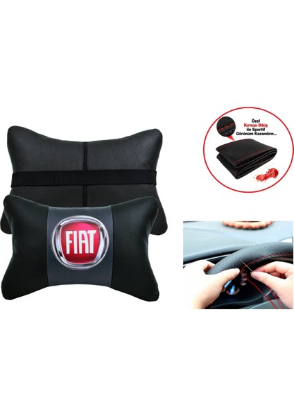 Fiat Linea Uyumlu Direksiyon Kılıfı + 5d Ortopedik Oto Boyun Yastığı