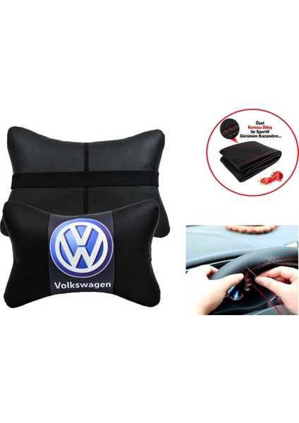 Volkswagen Jetta Uyumlu Direksiyon Kılıfı + 5d Ortopedik Oto Boyun Yastığı