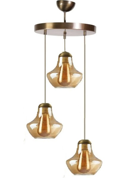 Mikro Rustik Retro Bal Camlı Eskitme 3 Lü Avize