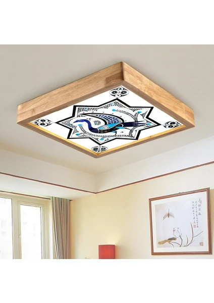 Wood Design World Selçuklu Motif Ahşap Çerçeve Tavan LED Aydınlatma Avize