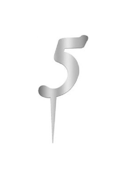 5 Rakam Gümüş Pleksi Pasta Süsü 8 cm