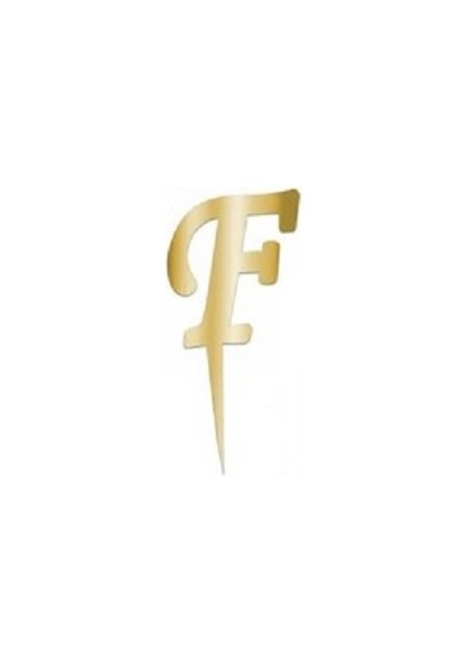 F Harfi Altın Pleksi Pasta Süsü 8 cm