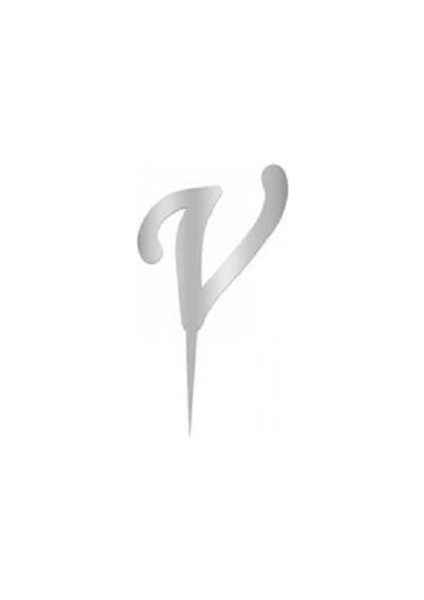 V Harfi Gümüş Pleksi Pasta Süsü 8 cm