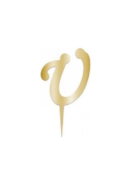Ü Harfi Altın Pleksi Pasta Süsü 8 cm