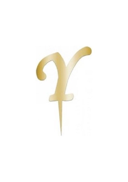 Y Harfi Altın Pleksi Pasta Süsü 8 cm