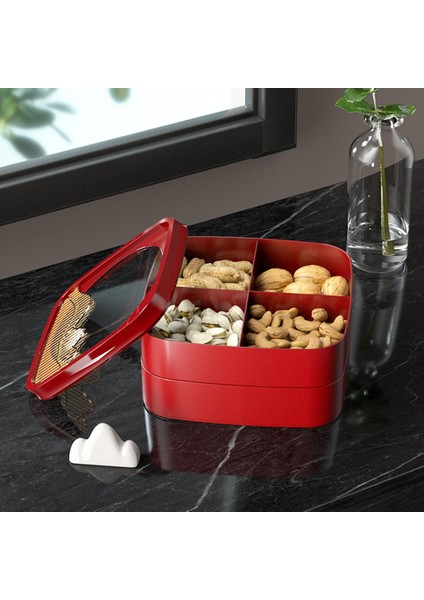 Kurutulmuş Meyve Tepsi Kuruyemiş Servis Tepsi Şeker Kutusu Plaka Snacks Masa Dekor Kırmızı Kare 2 Katmanlı (Yurt Dışından) fırsatları