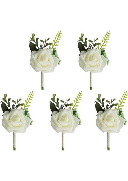 5x Gül Çiçek Broş Düğün Groom Groomsmen Gelin Için Boutonniere Corsage (Yurt Dışından)