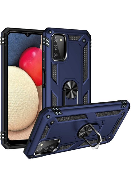 Samsung Galaxy A03S Kılıf Vega Tank Standlı Yüzüklü Mıknatıslı Lacivert