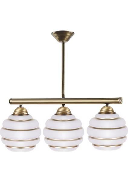 Retro Rustik Beyaz Gold Camlı Üçlü Avize