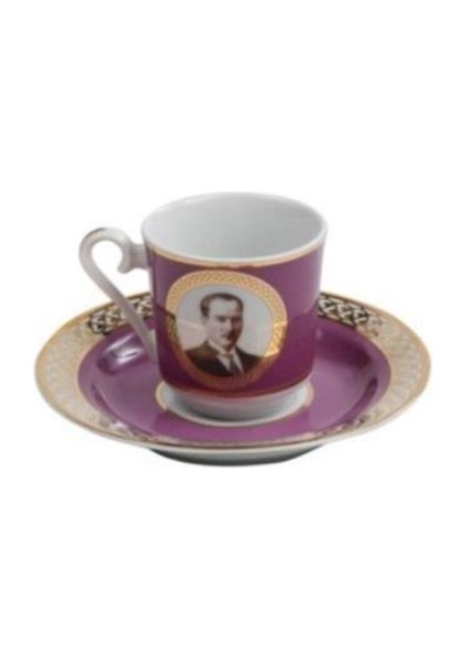 2 Li Atatürk Kahve Fincan Takımı Mor