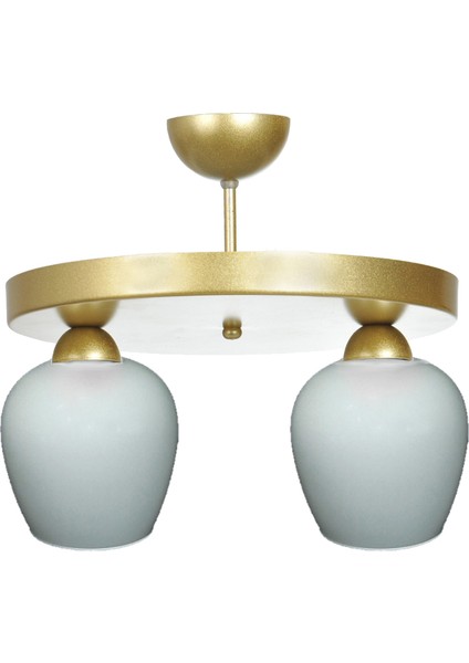 Amanda Modern Plofonyer Gold Kasa Camlı 2 Li Avize