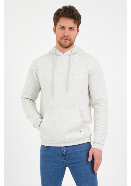 Erkek Kapüşonlu Kanguru Cep 3 Iplik Sweatshirt Gri