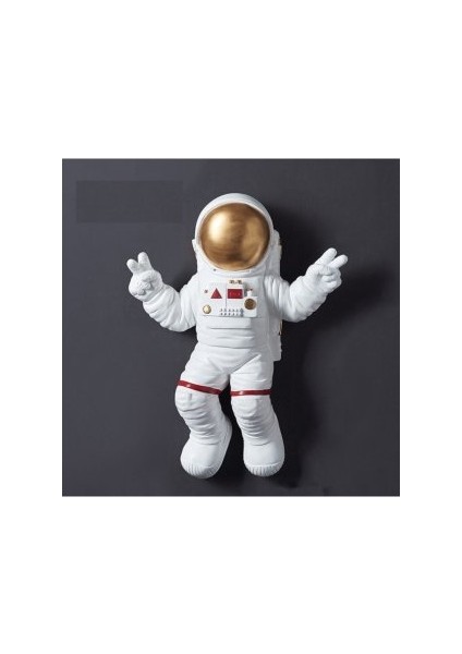 Dekoratif Astronot Apollo Duvar Heykeli (47X35CM) Beyaz