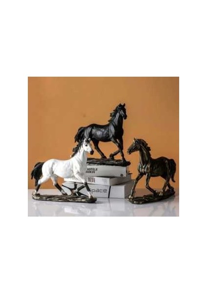 Dekoratif Yürüyen At Biblo 29CM Siyah Beyaz Kahverengi (3 Adet)
