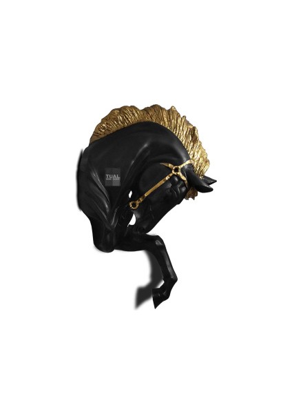 Dekoratif Duvar At Kafası Biblo Siyah-Altın (48X28CM)