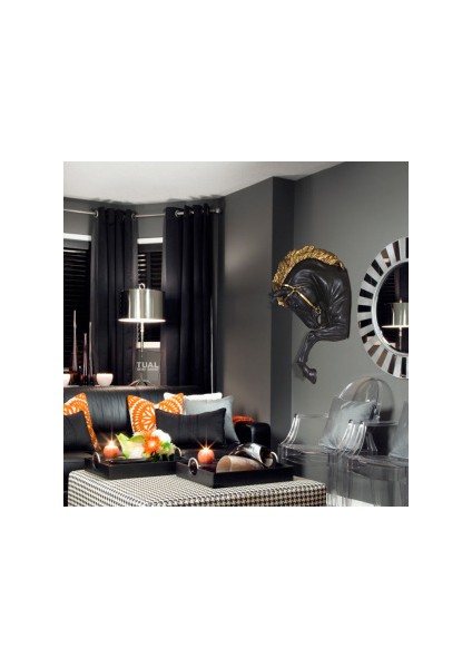 Dekoratif Duvar At Kafası Biblo Siyah-Altın (48X28CM) fiyatları