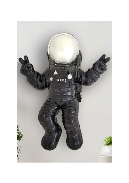 Dekoratif Dev Siyah Astronot Apollo Duvar Heykeli (47X35CM)