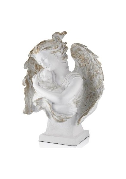 Dekoratif Bebekli Melek Heykeli Beyaz (41X33CM)