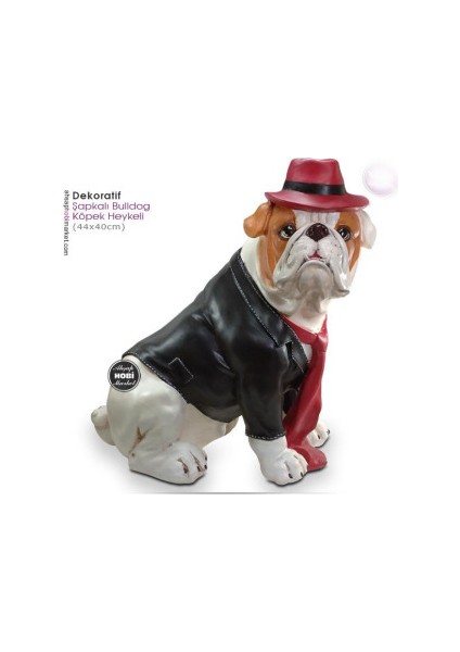 Dekoratif Şapkalı Bulldog Köpek Heykeli (44X40CM)