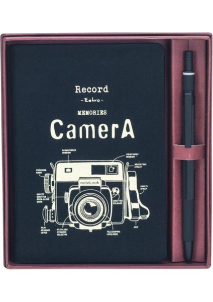 Camera Beyaz Çizgili A6 Not Defteri + Graph-X Versatil Kalem Mat Siyah