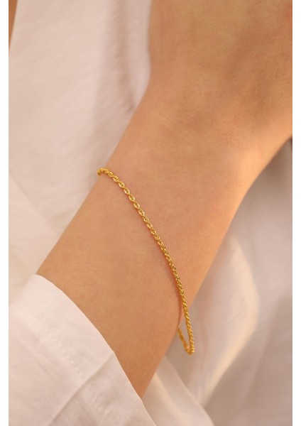 14 Ayar Altın Orta Kalın Halat Zincir Bileklik modelleri