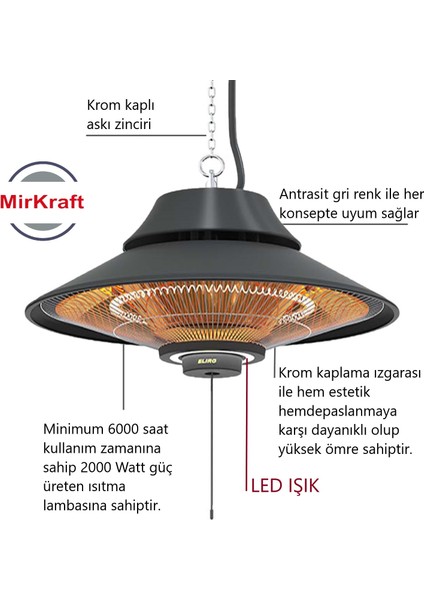 Elirg Light LED Işıklı Elektrikli Infrared Tavan Isıtıcısı