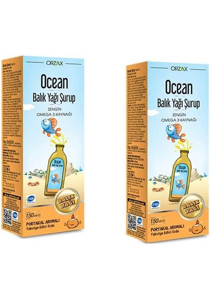 Ocean Omega 3 Portakal Aromalı Balık Yağı Şurubu 150 ml 2'li Paket