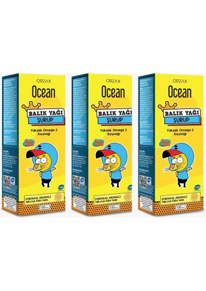 Ocean Omega 3 Portakal Aromalı Balık Yağı Şurubu 150 ml 3'lü Paket fiyatları