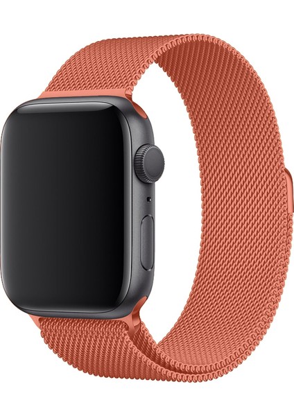 Apple Watch 1 2 3 4 5 6 7 Se Nike Uyumlu 42MM 44MM 45MM Metal Hasır Premium Loop Kordon Turuncu