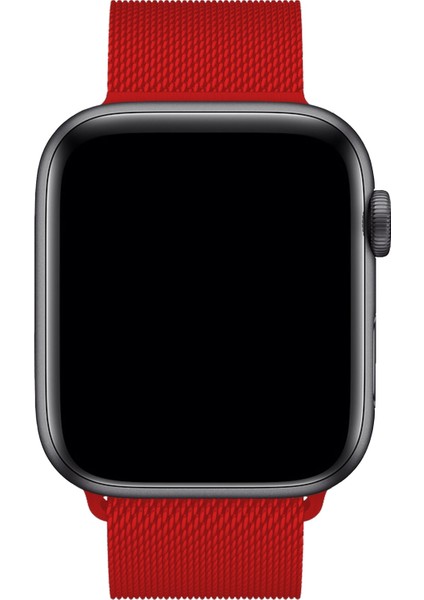 Apple Watch 1 2 3 4 5 6 7 Se Nike Uyumlu 42MM 44MM 45MM Metal Hasır Premium Loop Kordon Kırmızı