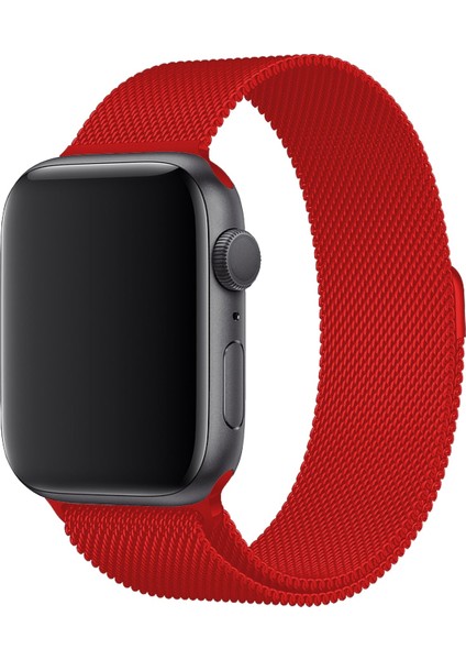 Apple Watch 1 2 3 4 5 6 7 Se Nike Uyumlu 42MM 44MM 45MM Metal Hasır Premium Loop Kordon Kırmızı