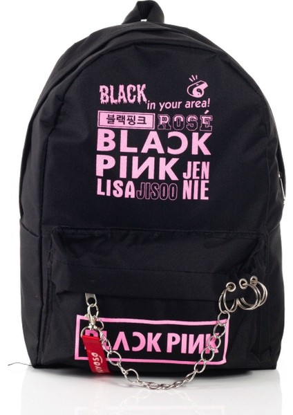 Blackpink Kpop Baskılı Piercing Zincirli Sırt Okul Çantası