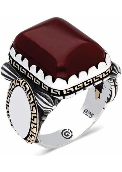 ​gümüş Zirkon Bordo Akik Taşlı Kare Erkek Yüzük
