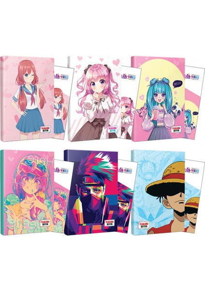 Flying Kisses + Icecream + Naruto + Luffy + Violet + Catgirl Defter + Ayraç 6'lı