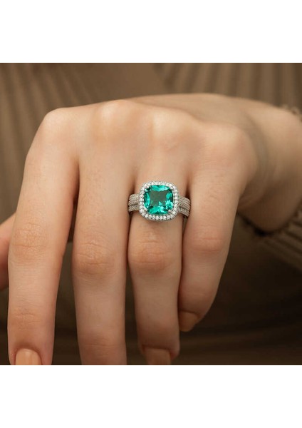 Gümüş Baget Kare Bayan Yüzük