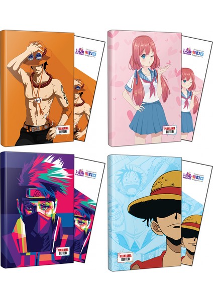 Ace+Flying Kisses+Naruto+Luffy Defter + Ayraç 4'lü