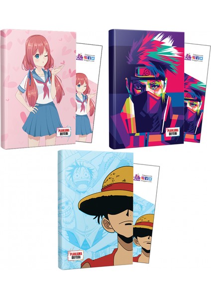 Üçlü Flying Kisses+Naruto+Luffy Defter + Ayraç