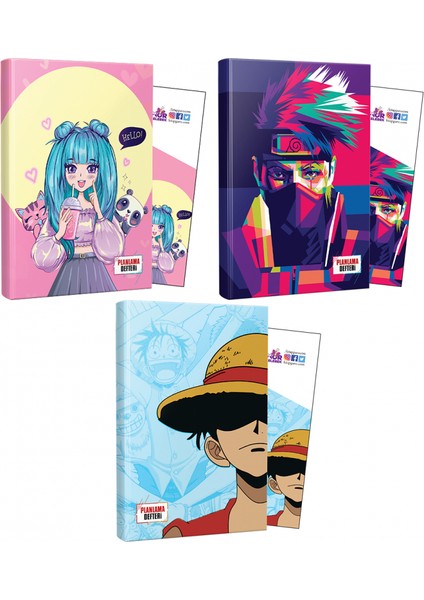 Üçlü Catgirl+Naruto+Luffy Defter + Ayraç