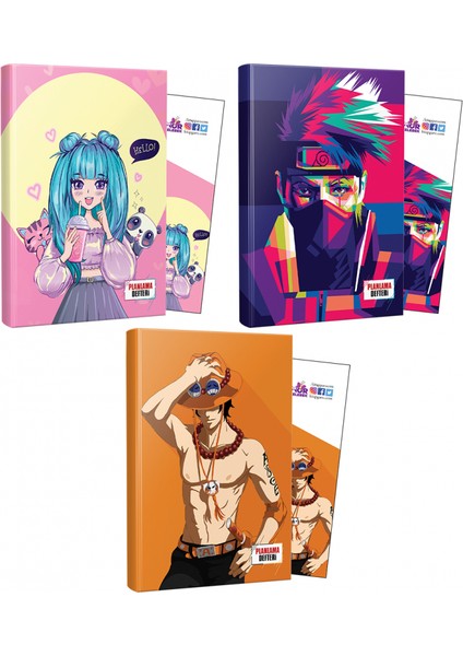 Üçlü Catgirl+Naruto+Ace Defter + Ayraç