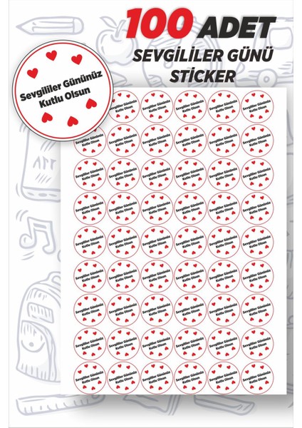 Sevgililer Günü 2 5 x 5 cm 100 Adet Yuvarlak Özel Kesimli Sticker Etiket