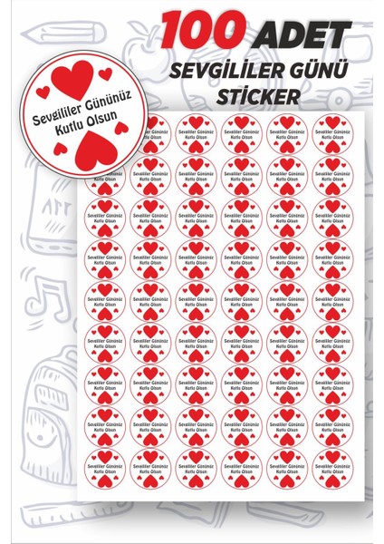 Sevgililer Günü 3 5 x 5 cm 100 Adet Yuvarlak Özel Kesimli Sticker Etiket