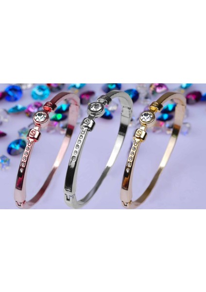 Kombin Renk Büyük Taşlı Kelepçe Bileklik 762